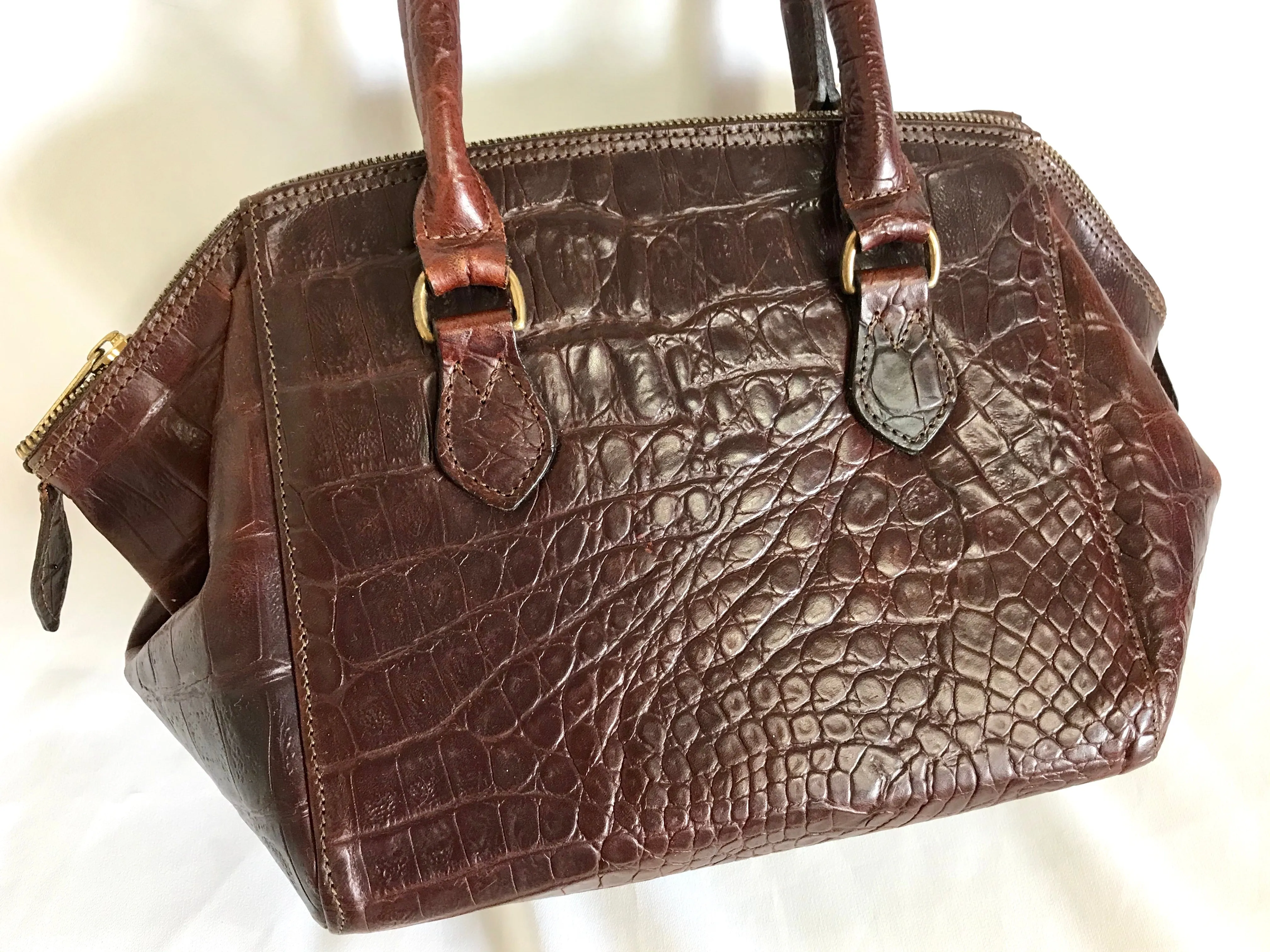 Vintage Mulberry croc embossed leather birkin mini doctor's bag style handbag. Classic masterpiece back in the old era of Roger Saul. 061022