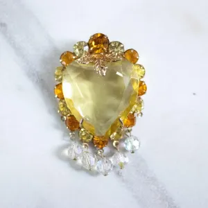 Vintage Yellow Crystal Heat Brooch with Cha Cha Aurora Borealis Crystal Beads