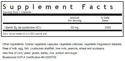 VITAMIN B6 50 MG, 90 VCAP