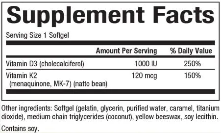 VITAMIN D3 & K2 1000 IU & 120 MCG, 60 SGEL