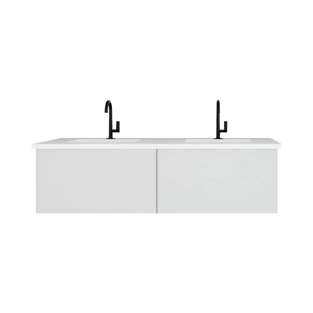Vitri 60" Cloud White Double Sink Bathroom Vanity with VIVA Stone Solid Surface Countertop