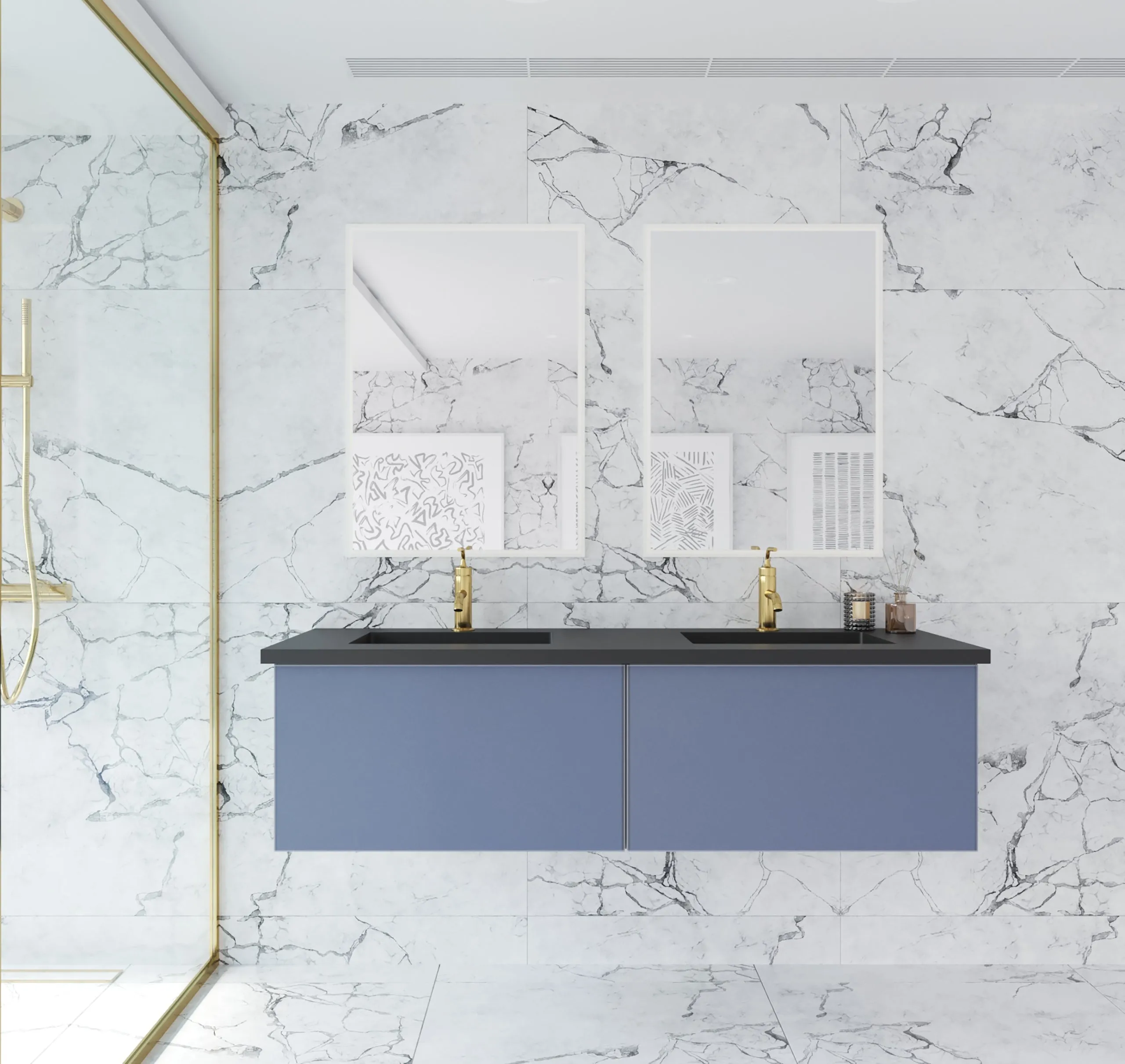 Vitri 60" Nautical Blue Double Sink Bathroom Vanity with VIVA Stone Solid Surface Countertop