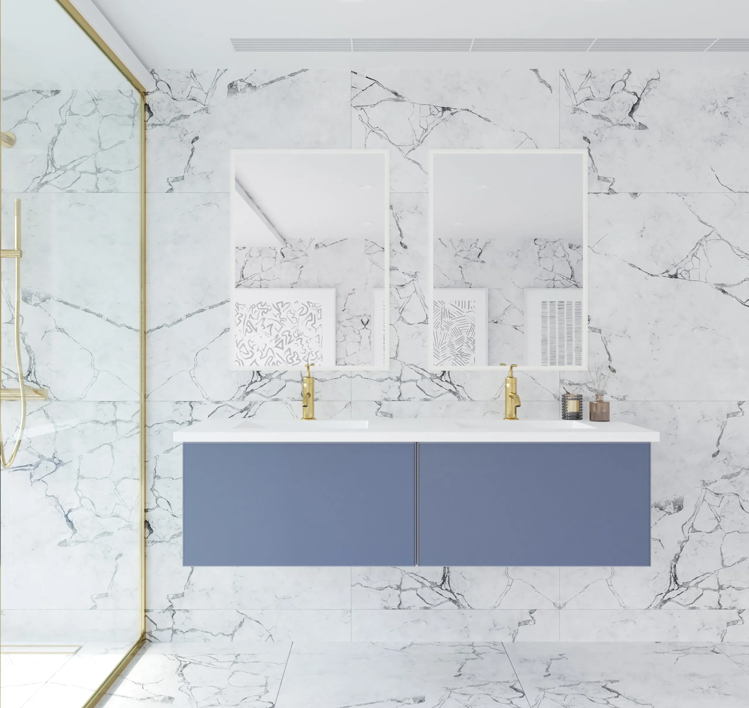 Vitri 60" Nautical Blue Double Sink Bathroom Vanity with VIVA Stone Solid Surface Countertop