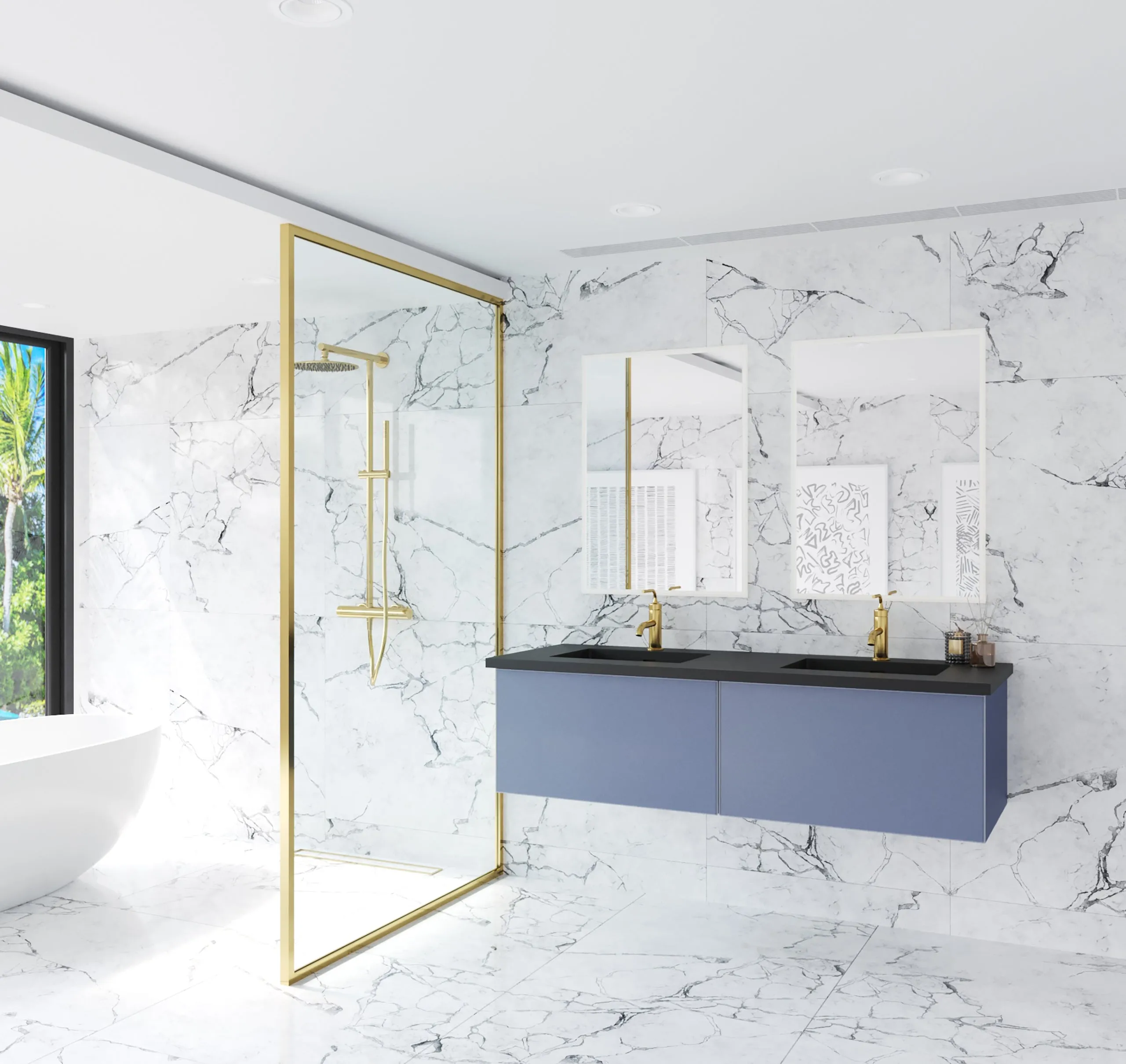 Vitri 60" Nautical Blue Double Sink Bathroom Vanity with VIVA Stone Solid Surface Countertop