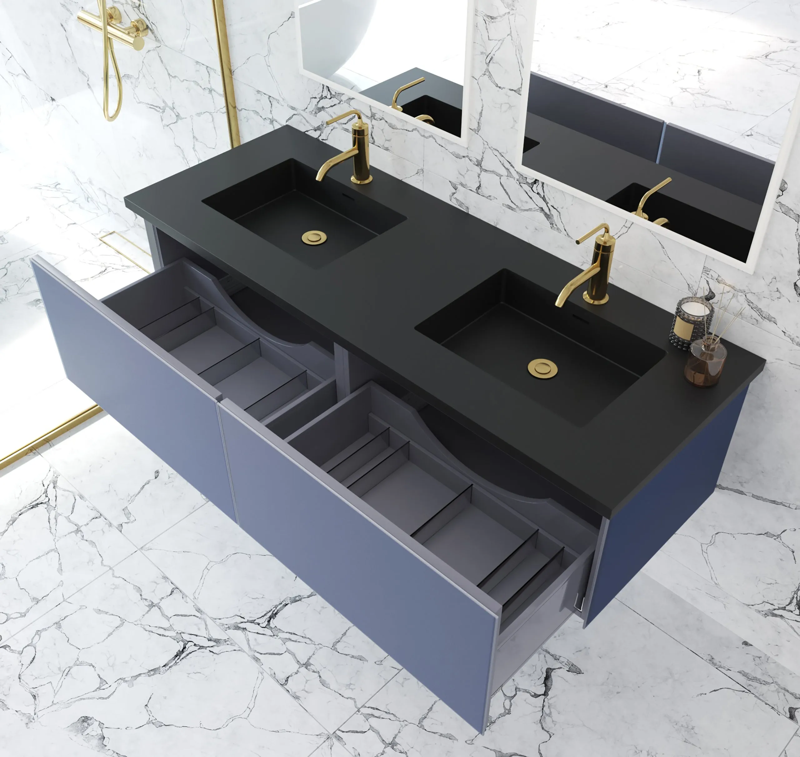 Vitri 60" Nautical Blue Double Sink Bathroom Vanity with VIVA Stone Solid Surface Countertop