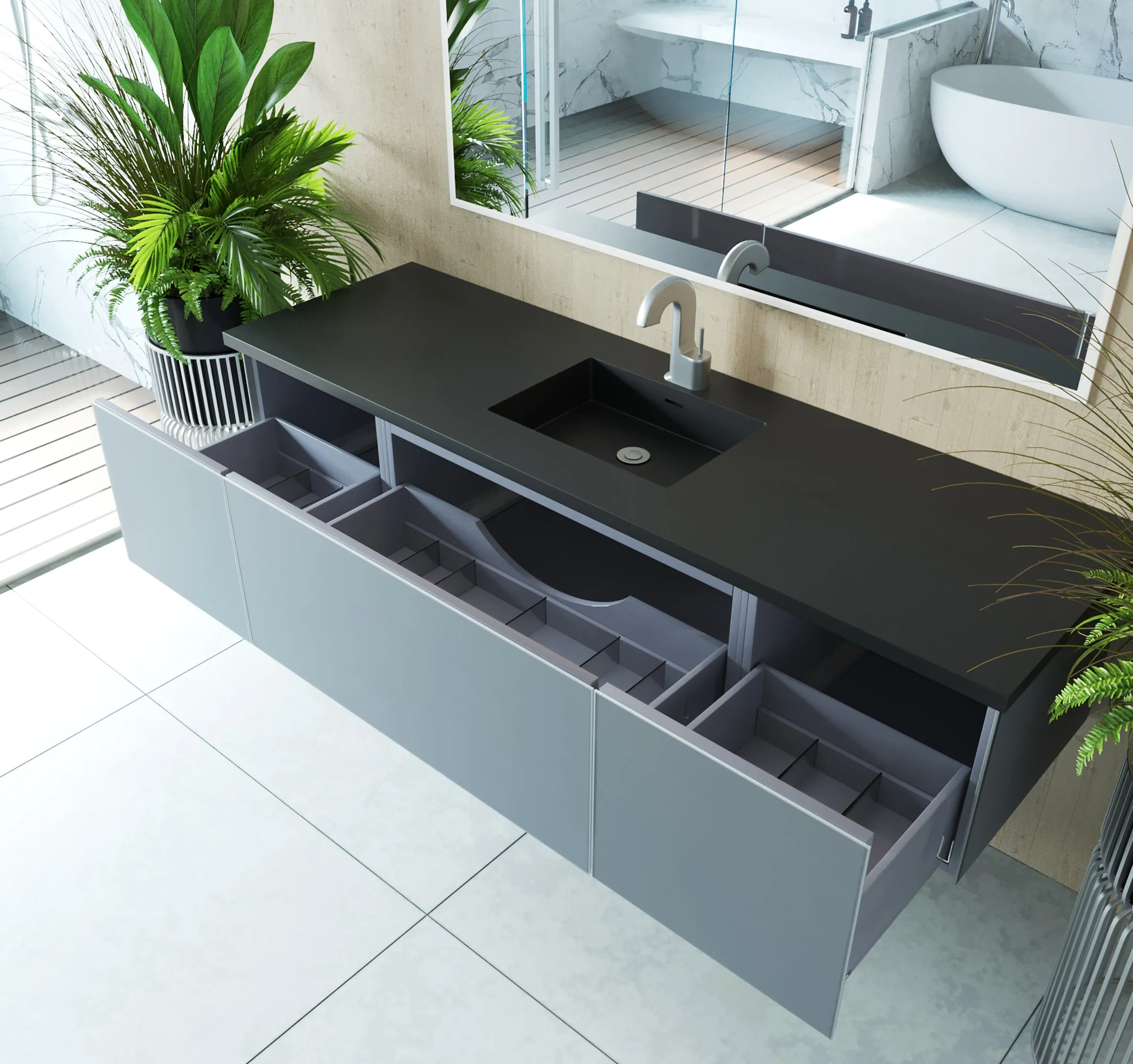 Vitri 72" Fossil Grey Single Sink Bathroom Vanity with VIVA Stone Solid Surface Countertop