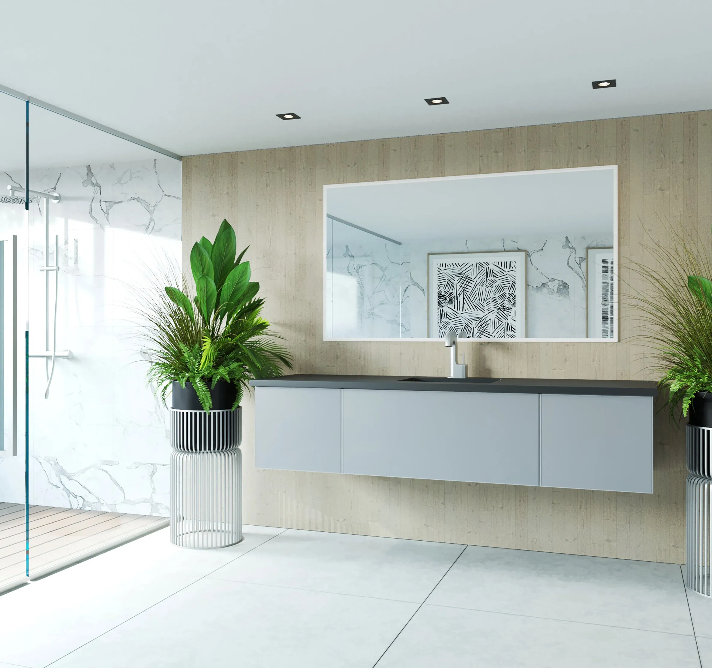 Vitri 72" Fossil Grey Single Sink Bathroom Vanity with VIVA Stone Solid Surface Countertop