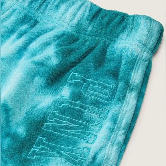 VS VICTORIAS SECRET PINK BEACH TERRY VARSITY SHORT BLUE BREEZE TIE DYE XXL
