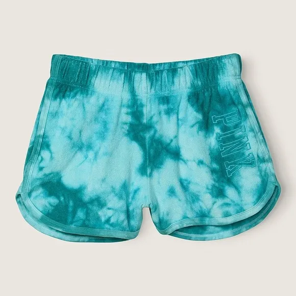 VS VICTORIAS SECRET PINK BEACH TERRY VARSITY SHORT BLUE BREEZE TIE DYE XXL