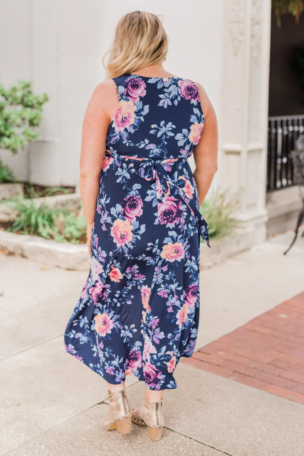 What if I Stay Hi-Lo Floral Maxi Dress- Navy