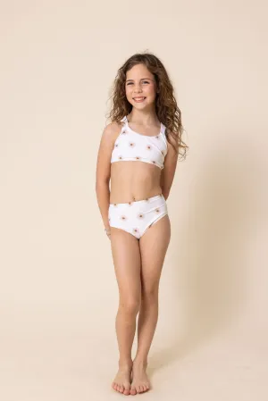 White Floral Print 2pc Girl Swimsuit (size Run Small, Go Up 1-2 Sizes)