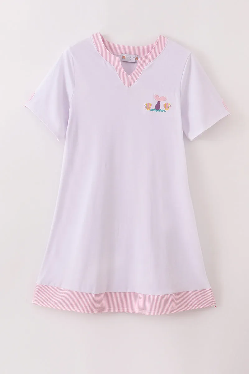White Mermaid Embroidery Cover Up Mom & Me