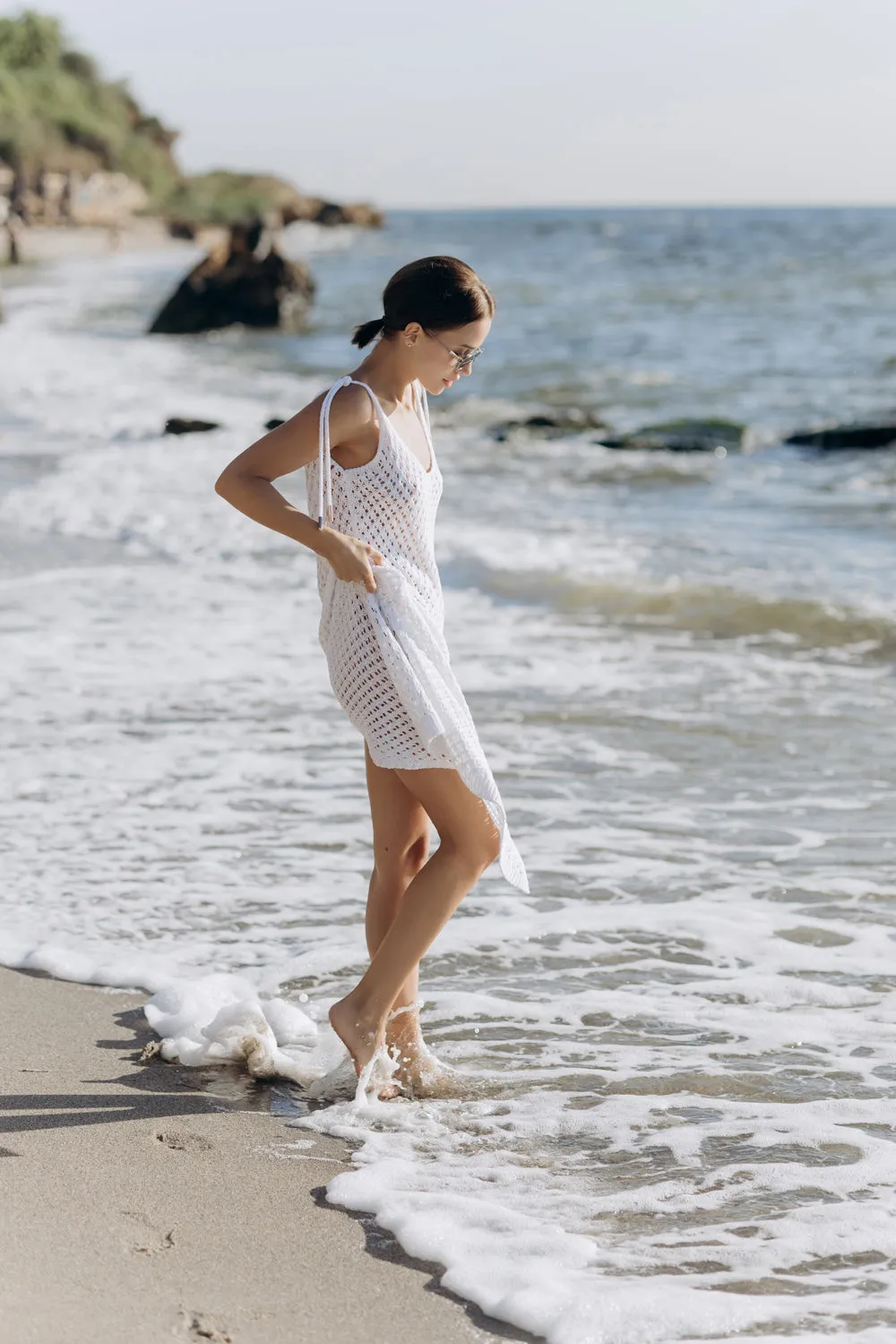 White tie beach dress with plunging back