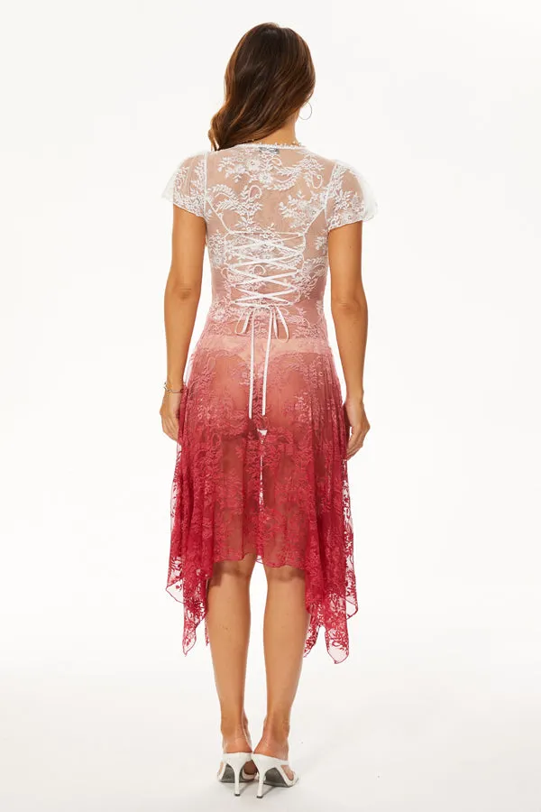 White to Red Lace Ombre Dress