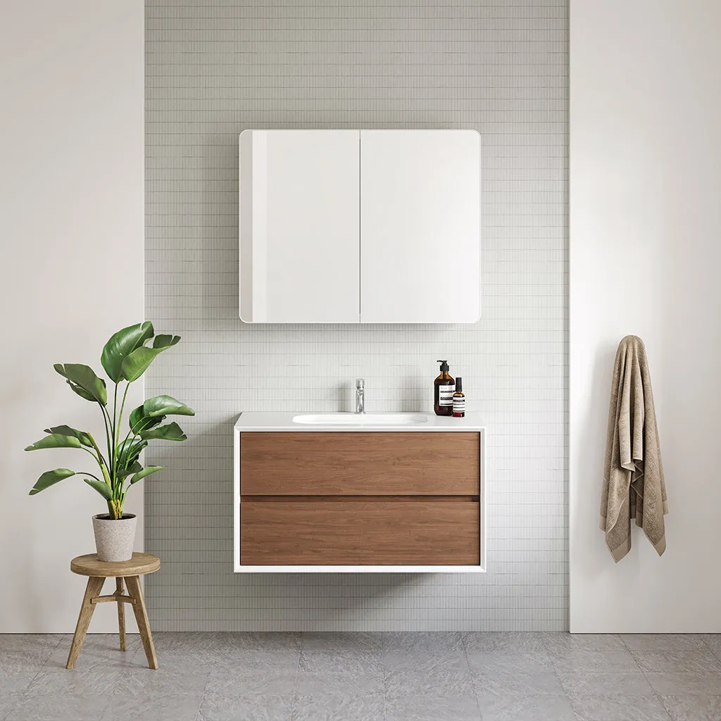 Whitehaven 2 Drawers Bathroom Vanity with Silk Surface Sink - Wall Mount - 36" Wood/Florentine Walnut