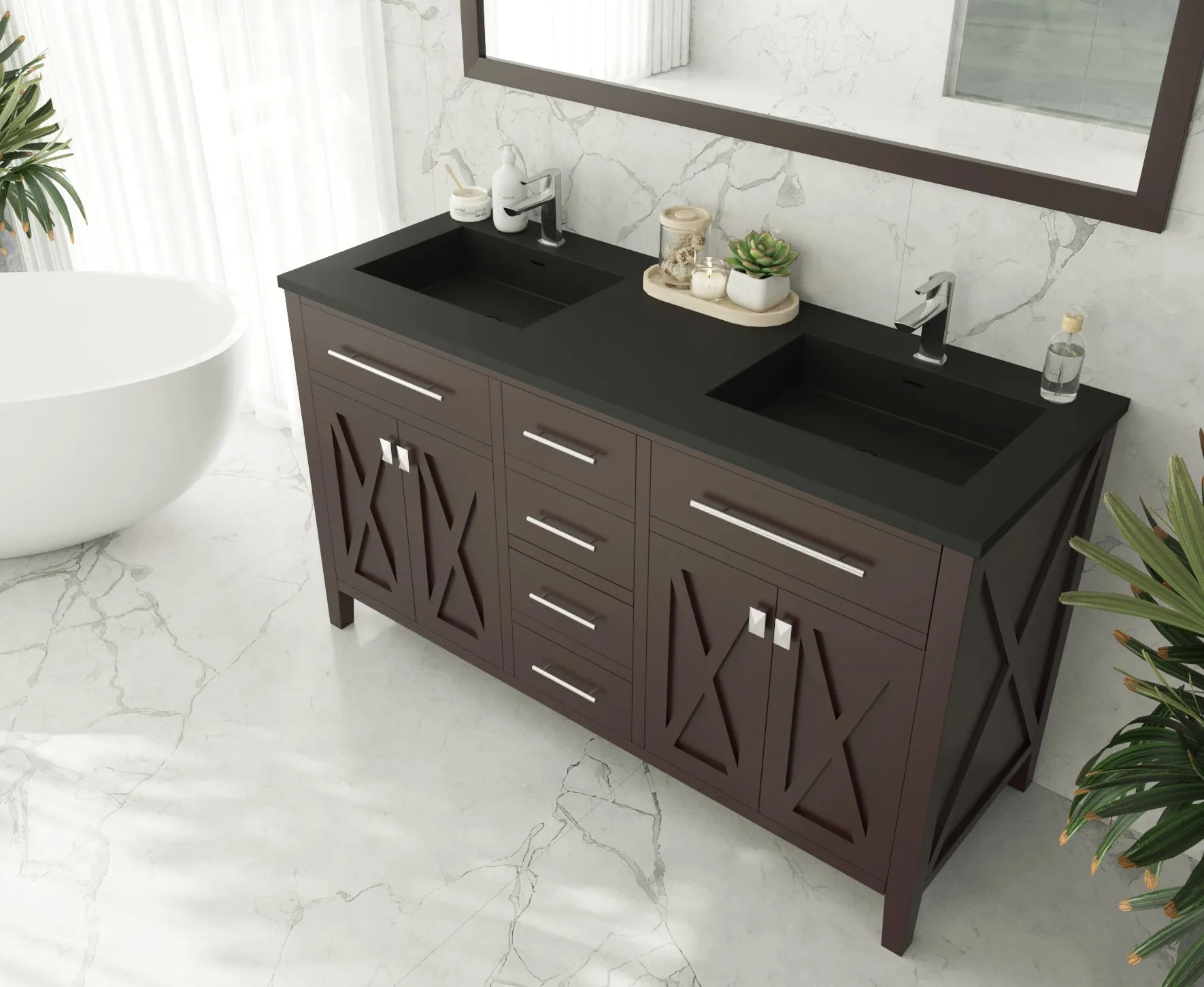 Wimbledon 60" Brown Double Sink Bathroom Vanity with Countertop