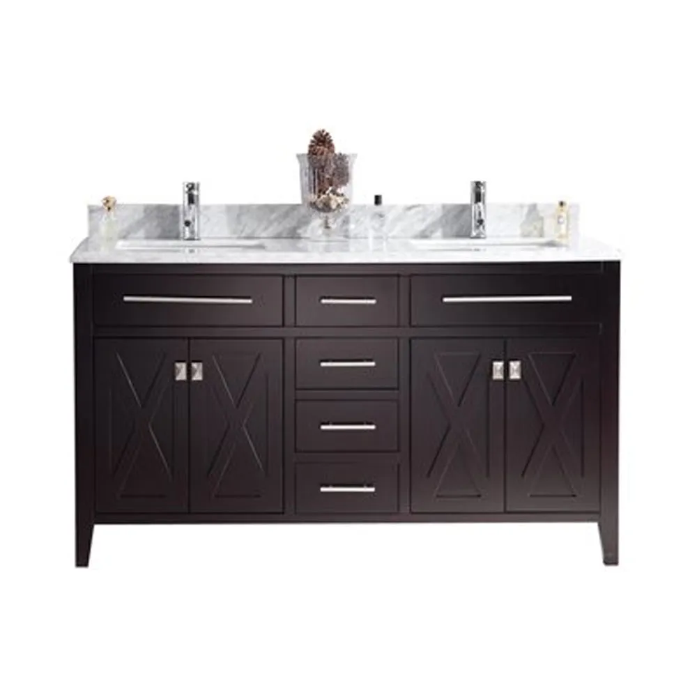 Wimbledon 60" Brown Double Sink Bathroom Vanity with Countertop
