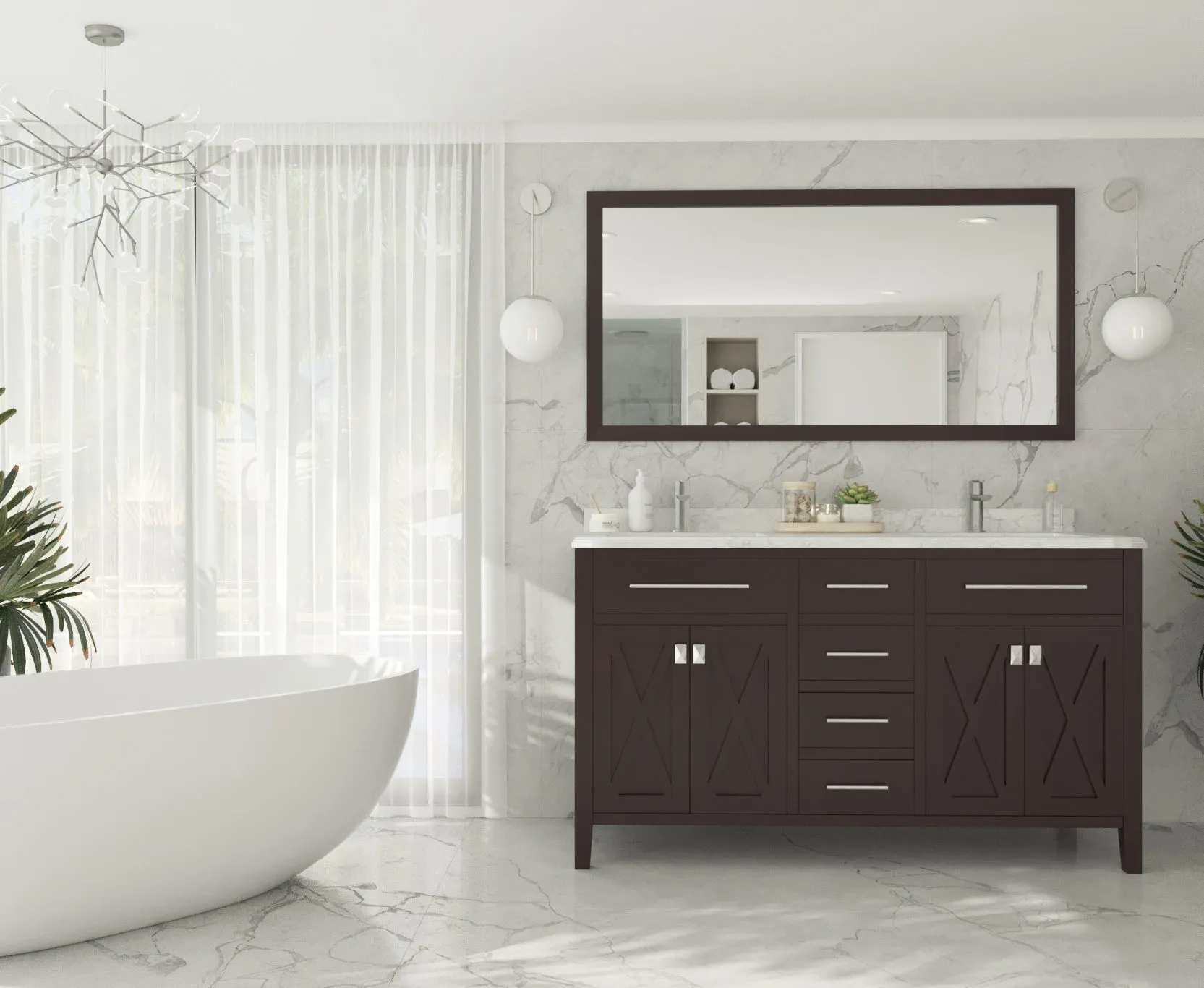 Wimbledon 60" Brown Double Sink Bathroom Vanity with Countertop