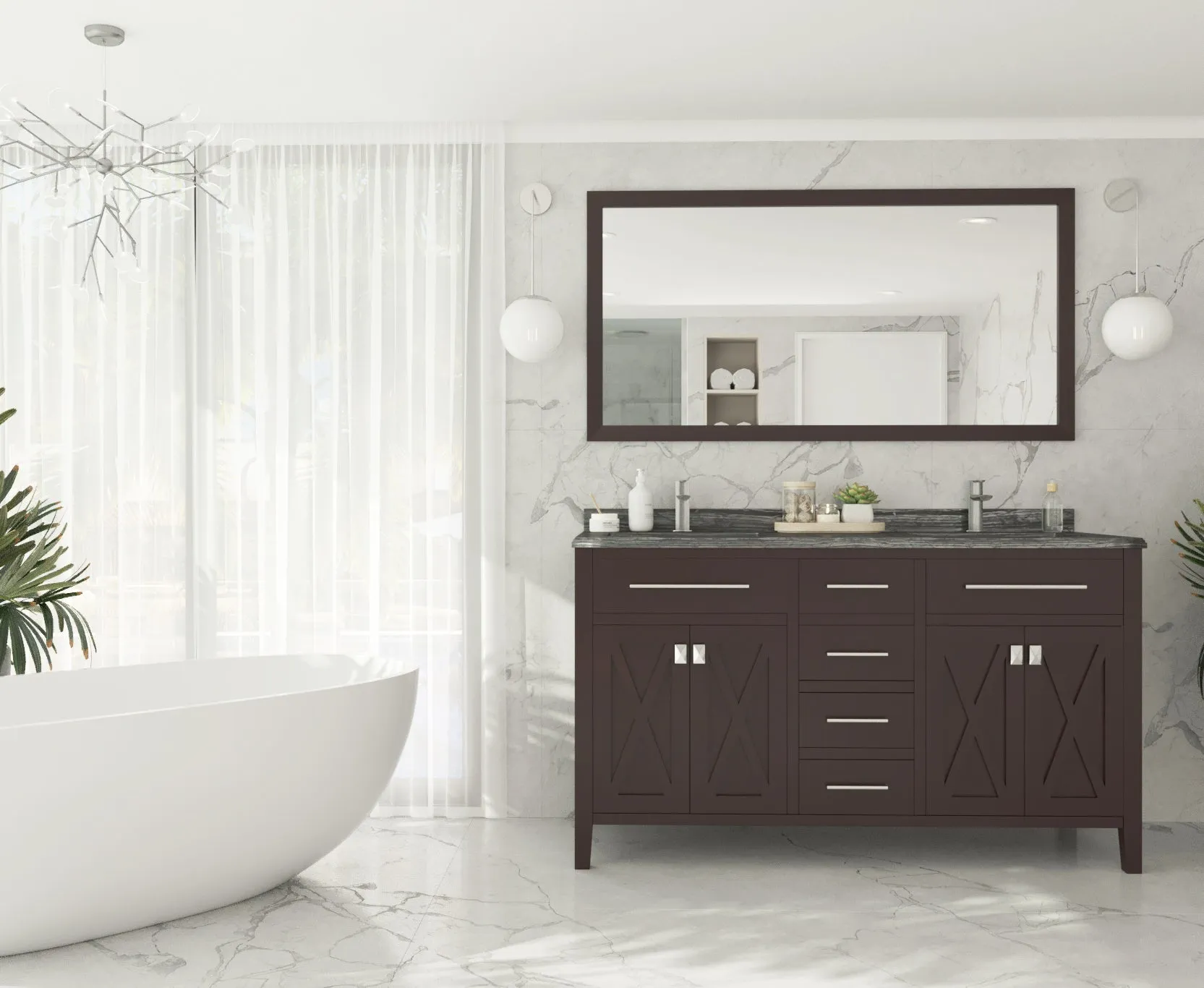 Wimbledon 60" Brown Double Sink Bathroom Vanity with Countertop