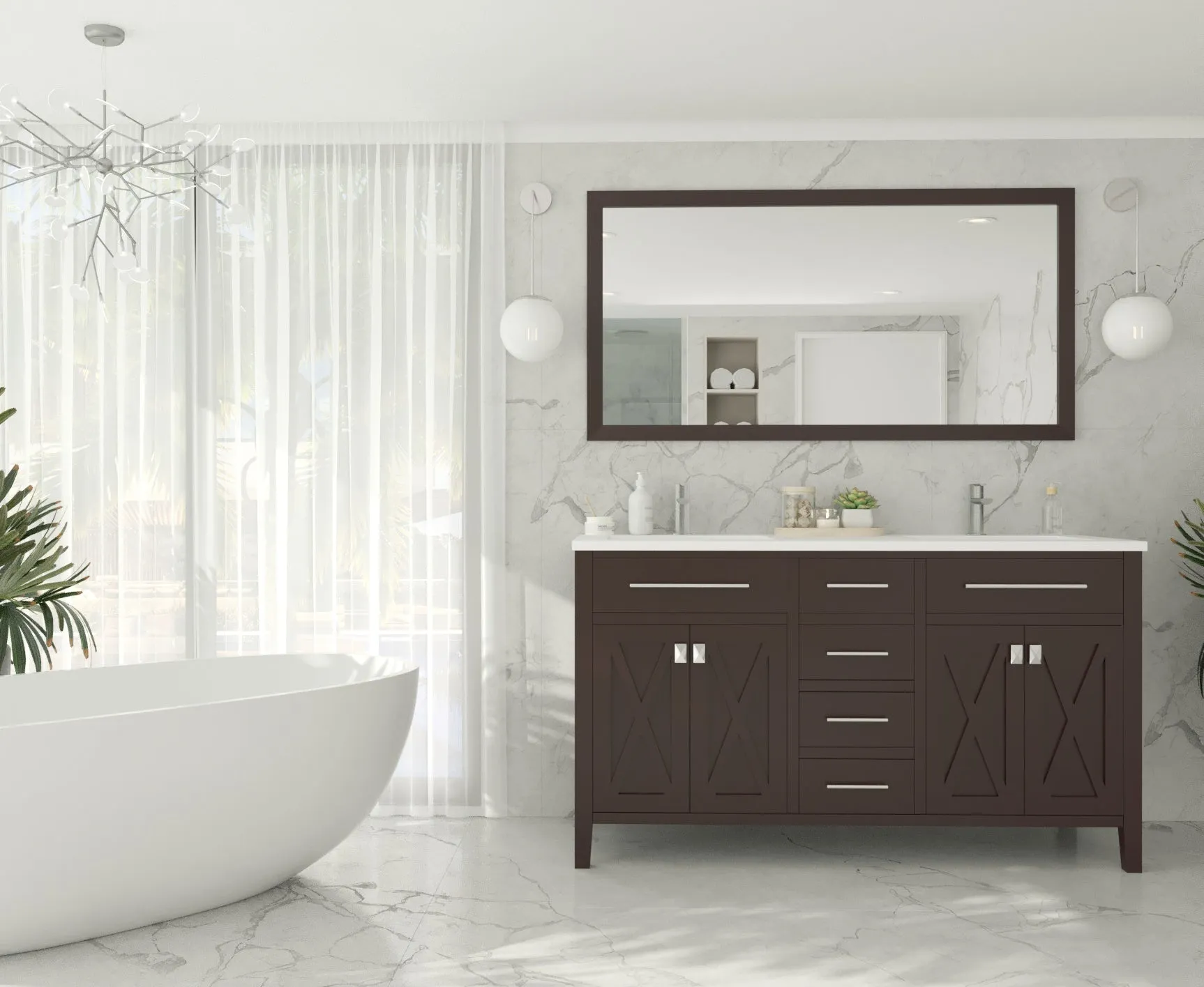 Wimbledon 60" Brown Double Sink Bathroom Vanity with Countertop
