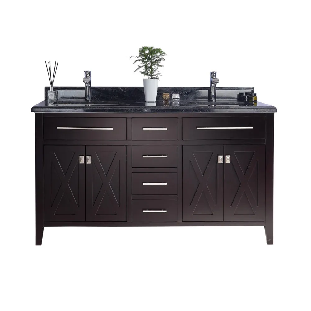 Wimbledon 60" Brown Double Sink Bathroom Vanity with Countertop