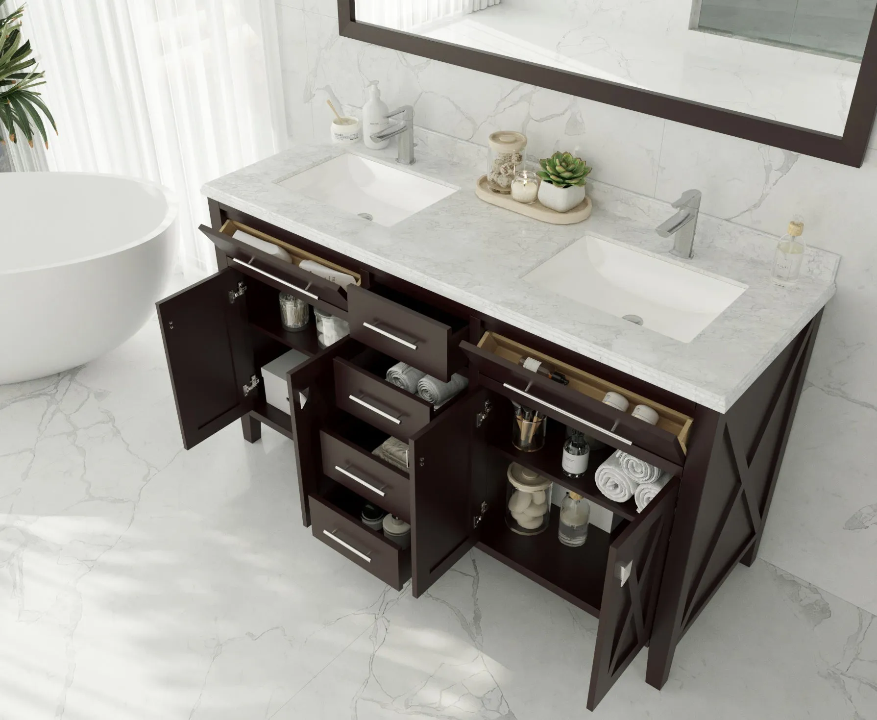 Wimbledon 60" Brown Double Sink Bathroom Vanity with Countertop