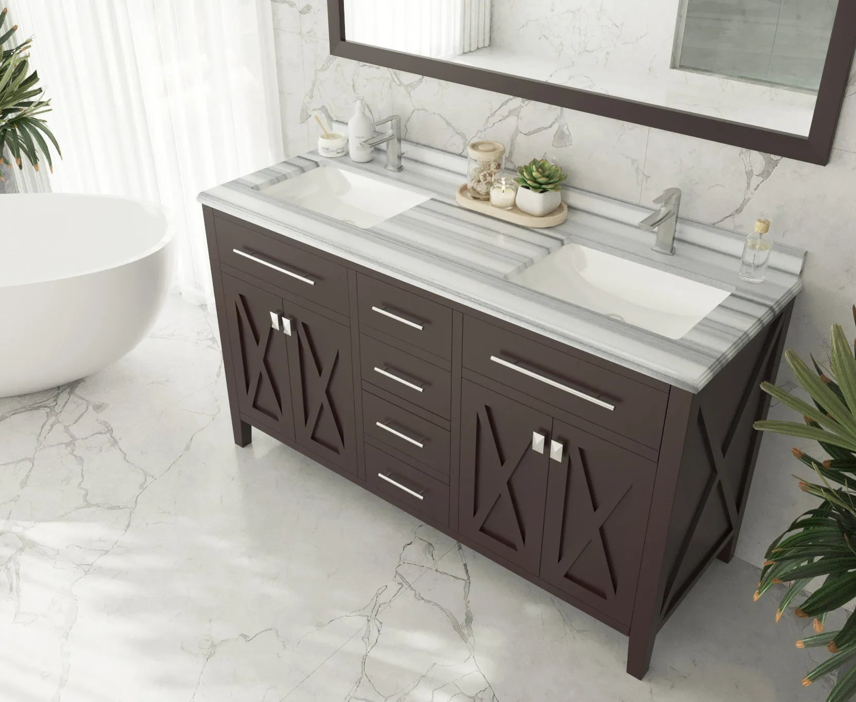 Wimbledon 60" Brown Double Sink Bathroom Vanity with Countertop