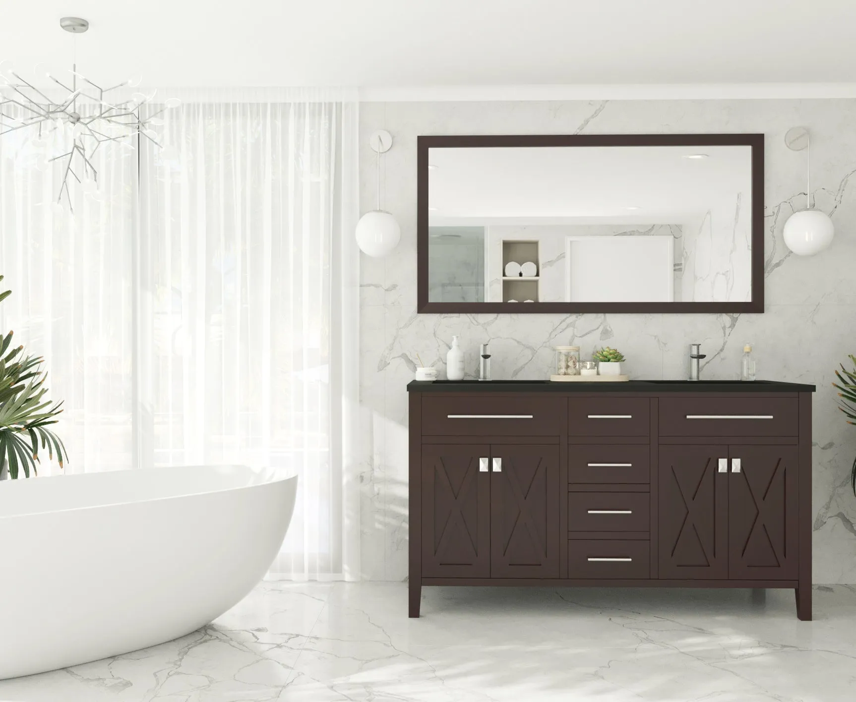 Wimbledon 60" Brown Double Sink Bathroom Vanity with Countertop