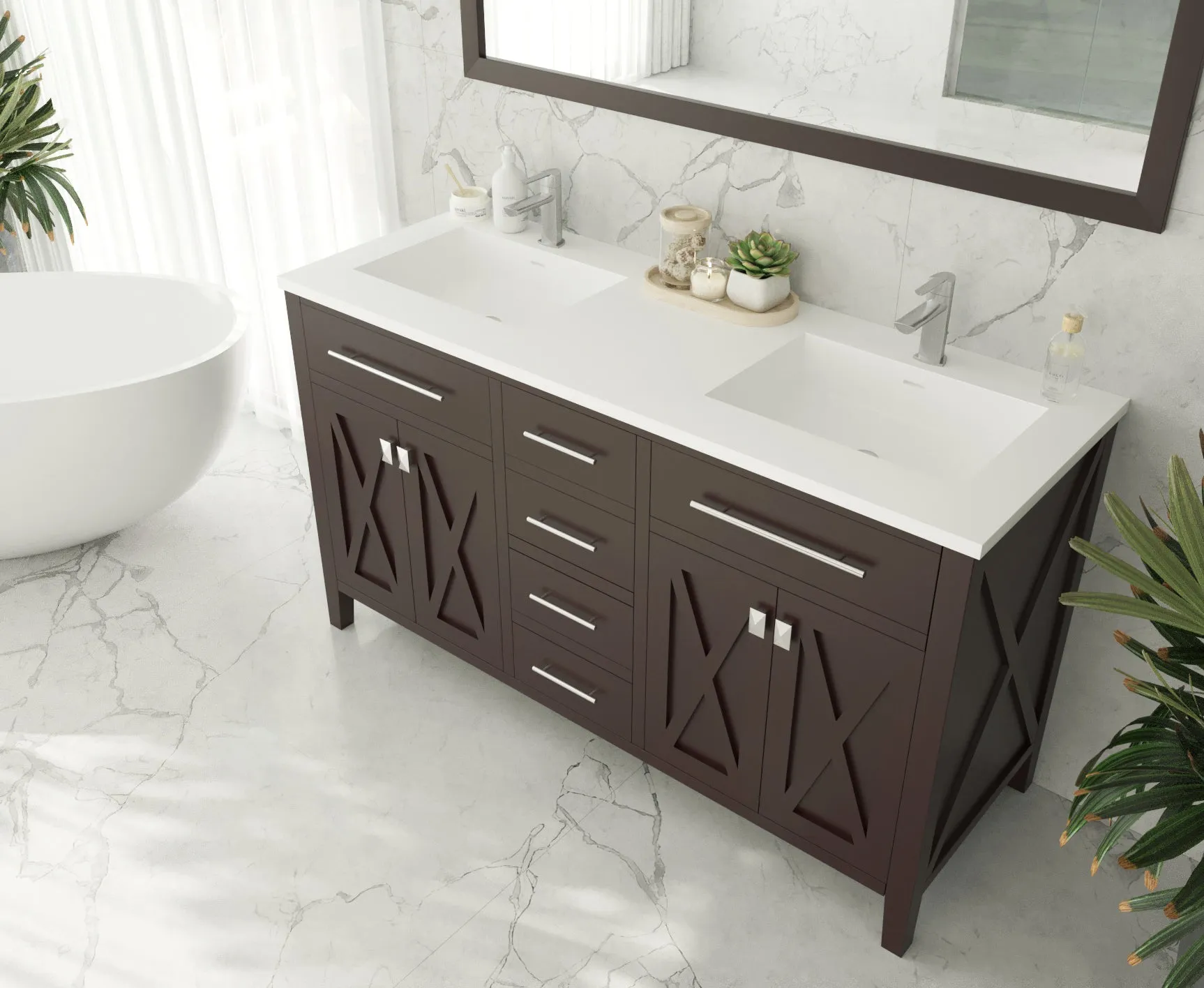 Wimbledon 60" Brown Double Sink Bathroom Vanity with Countertop