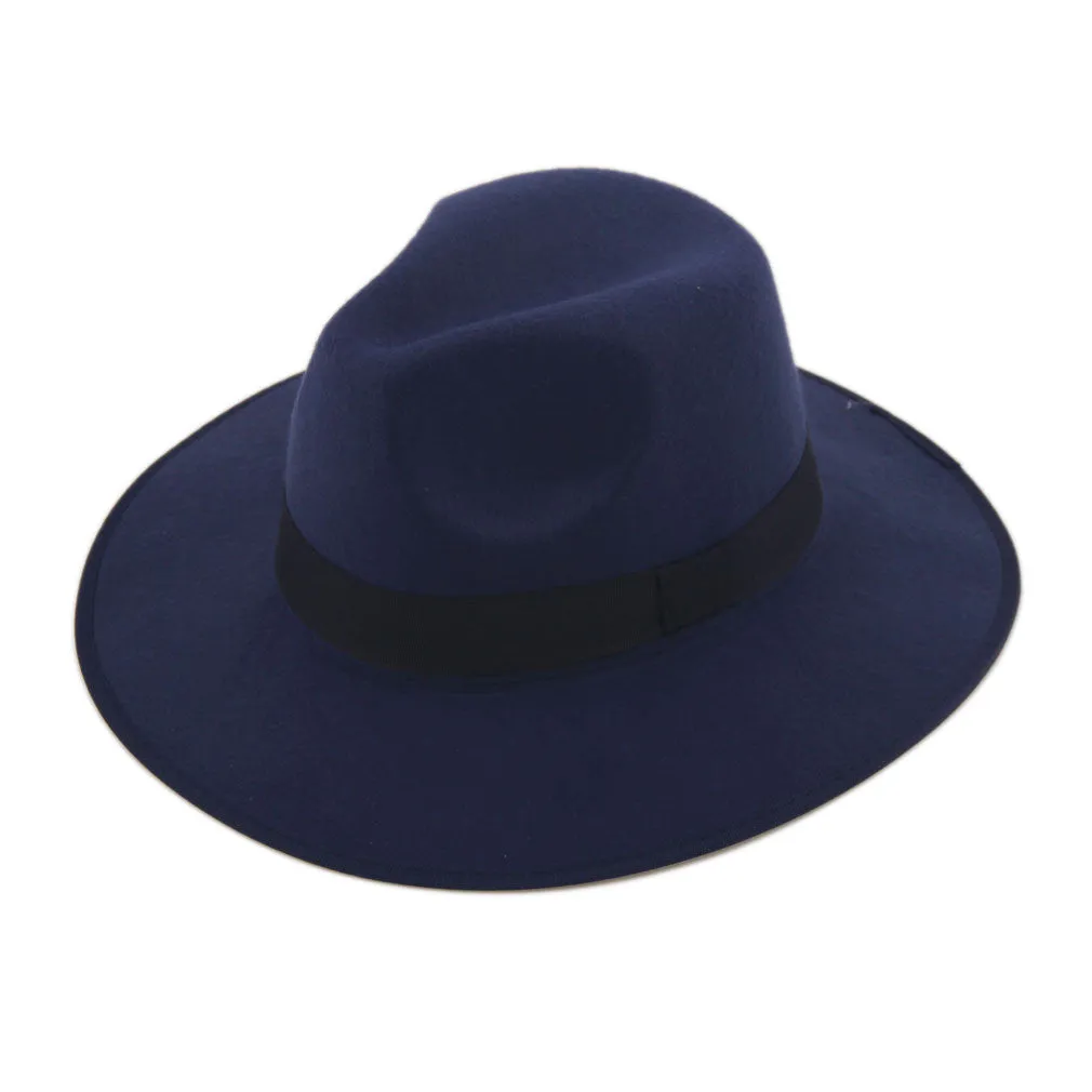 Women Men Jazz Hard Felt Bowknot Fedora Panama Bowler Wide Brim Hat Gangster Cap
