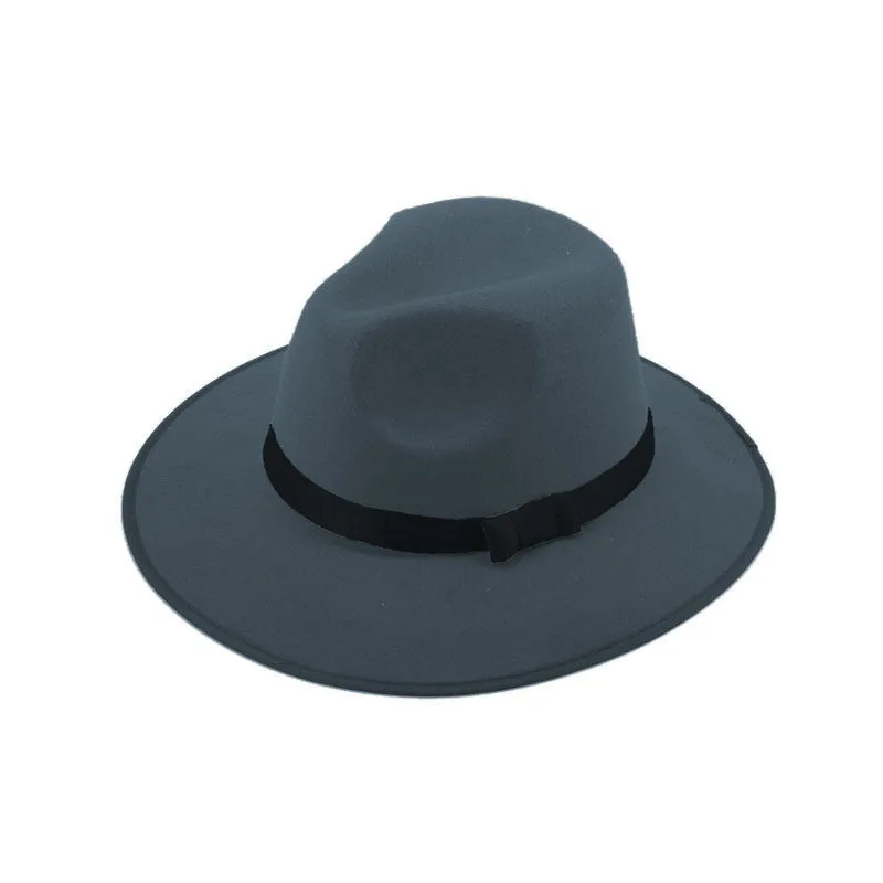 Women Men Jazz Hard Felt Bowknot Fedora Panama Bowler Wide Brim Hat Gangster Cap