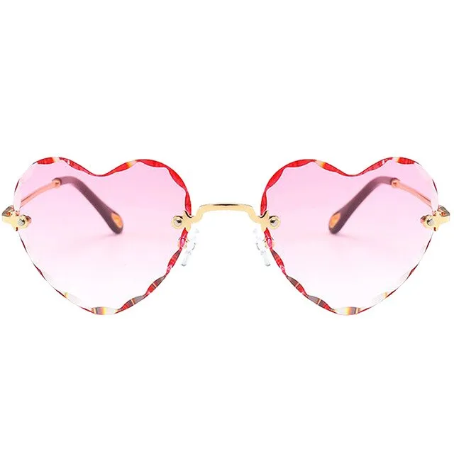 Women Stylish Heart Shaped Rimless Sunglasses Thin Metal Frame UV Protection Sun Glasses for for Beach Vacation Festival Fishing