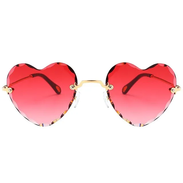 Women Stylish Heart Shaped Rimless Sunglasses Thin Metal Frame UV Protection Sun Glasses for for Beach Vacation Festival Fishing