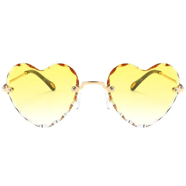 Women Stylish Heart Shaped Rimless Sunglasses Thin Metal Frame UV Protection Sun Glasses for for Beach Vacation Festival Fishing