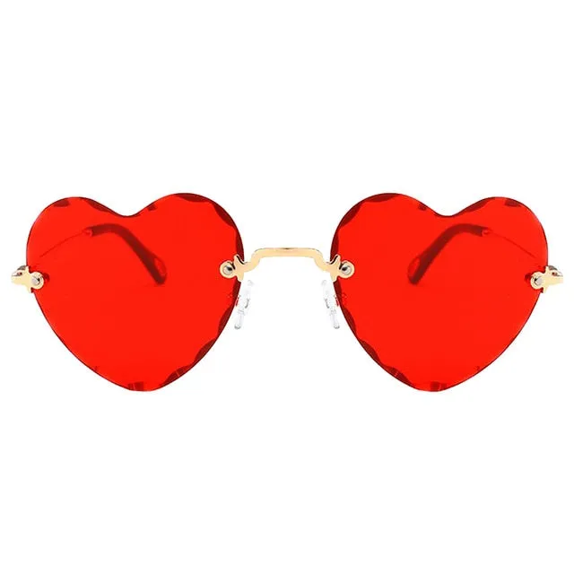 Women Stylish Heart Shaped Rimless Sunglasses Thin Metal Frame UV Protection Sun Glasses for for Beach Vacation Festival Fishing