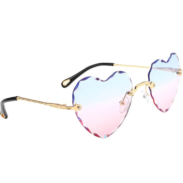 Women Stylish Heart Shaped Rimless Sunglasses Thin Metal Frame UV Protection Sun Glasses for for Beach Vacation Festival Fishing