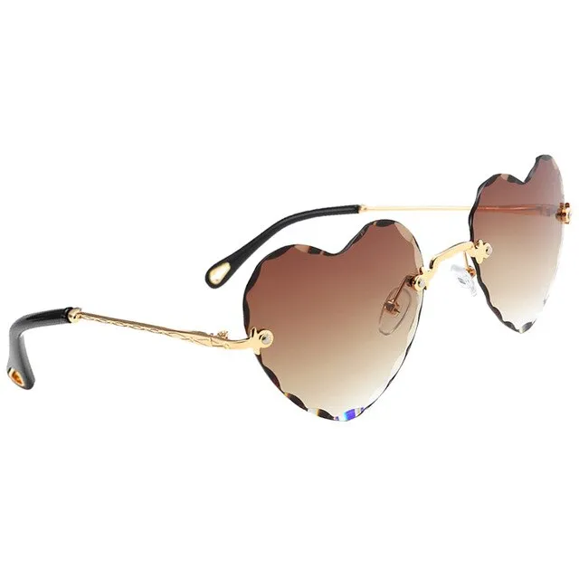 Women Stylish Heart Shaped Rimless Sunglasses Thin Metal Frame UV Protection Sun Glasses for for Beach Vacation Festival Fishing