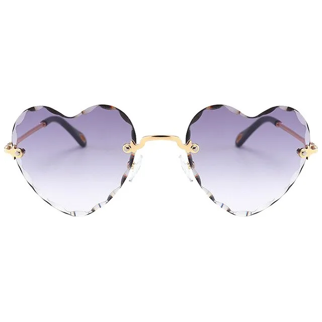 Women Stylish Heart Shaped Rimless Sunglasses Thin Metal Frame UV Protection Sun Glasses for for Beach Vacation Festival Fishing