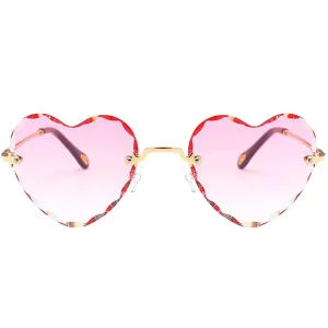 Women Stylish Heart Shaped Rimless Sunglasses Thin Metal Frame UV Protection Sun Glasses for for Beach Vacation Festival Fishing