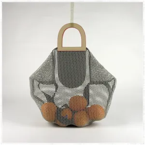 Womens Light Gray Net Polyester Leather Tote Handbag Purse Polyester Tote Shoulder Bag Purse for Ladies