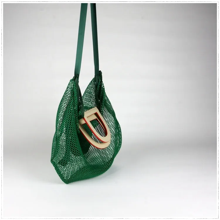 Womens Light Gray Net Polyester Leather Tote Handbag Purse Polyester Tote Shoulder Bag Purse for Ladies