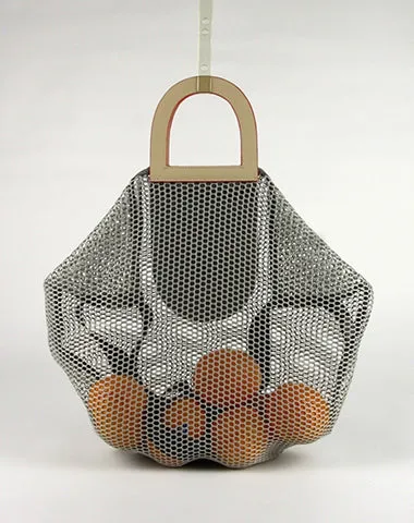 Womens Light Gray Net Polyester Leather Tote Handbag Purse Polyester Tote Shoulder Bag Purse for Ladies