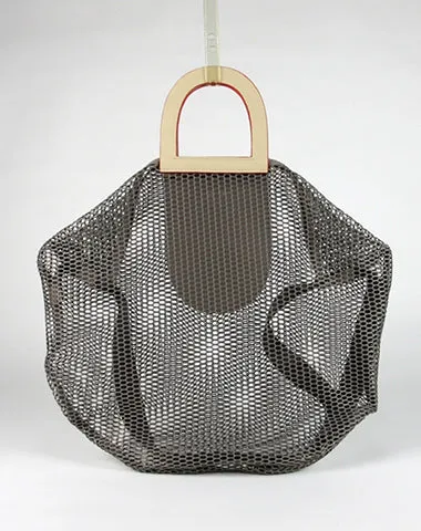 Womens Light Gray Net Polyester Leather Tote Handbag Purse Polyester Tote Shoulder Bag Purse for Ladies