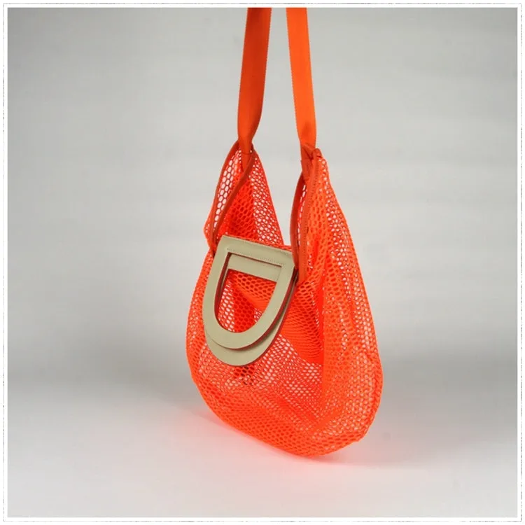 Womens Light Gray Net Polyester Leather Tote Handbag Purse Polyester Tote Shoulder Bag Purse for Ladies