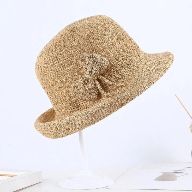 Woven Sun Hat with Bow Detail