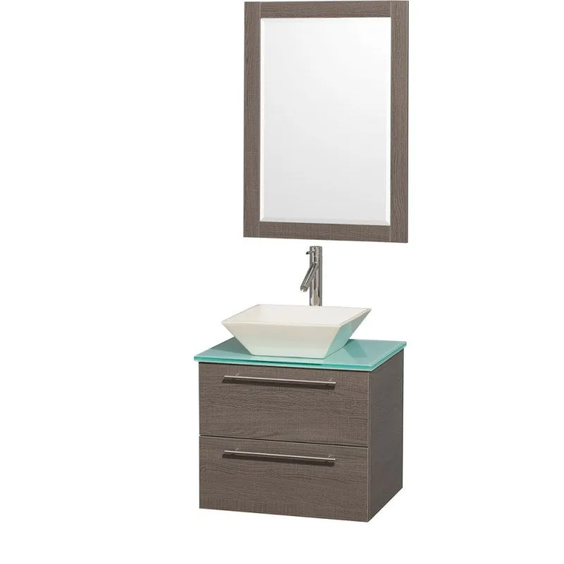 Wyndham Collection Amare 24" Wall-Mounted Bathroom Vanity Set with Vessel Sink - Gray Oak WC-R4100-24-GROAK