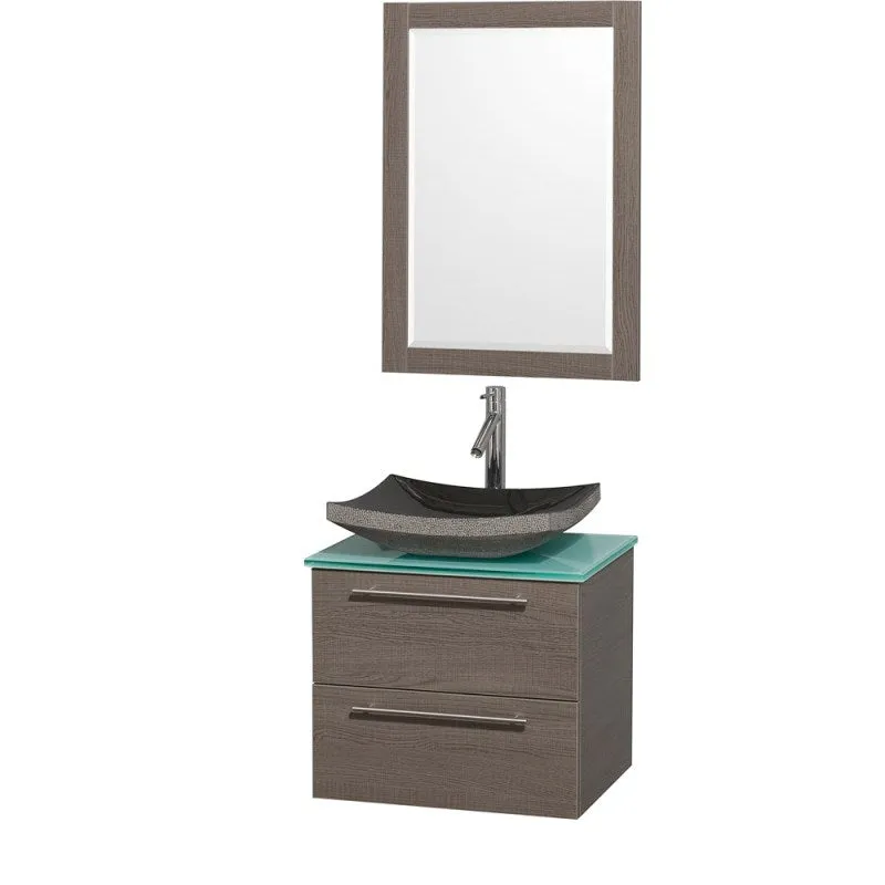 Wyndham Collection Amare 24" Wall-Mounted Bathroom Vanity Set with Vessel Sink - Gray Oak WC-R4100-24-GROAK