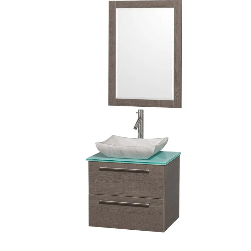 Wyndham Collection Amare 24" Wall-Mounted Bathroom Vanity Set with Vessel Sink - Gray Oak WC-R4100-24-GROAK