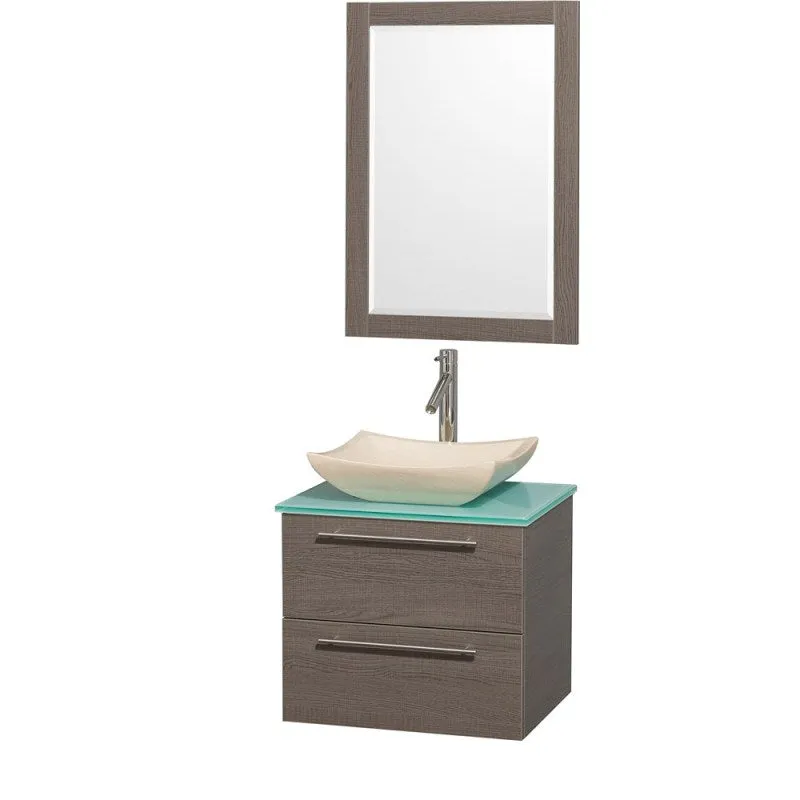 Wyndham Collection Amare 24" Wall-Mounted Bathroom Vanity Set with Vessel Sink - Gray Oak WC-R4100-24-GROAK