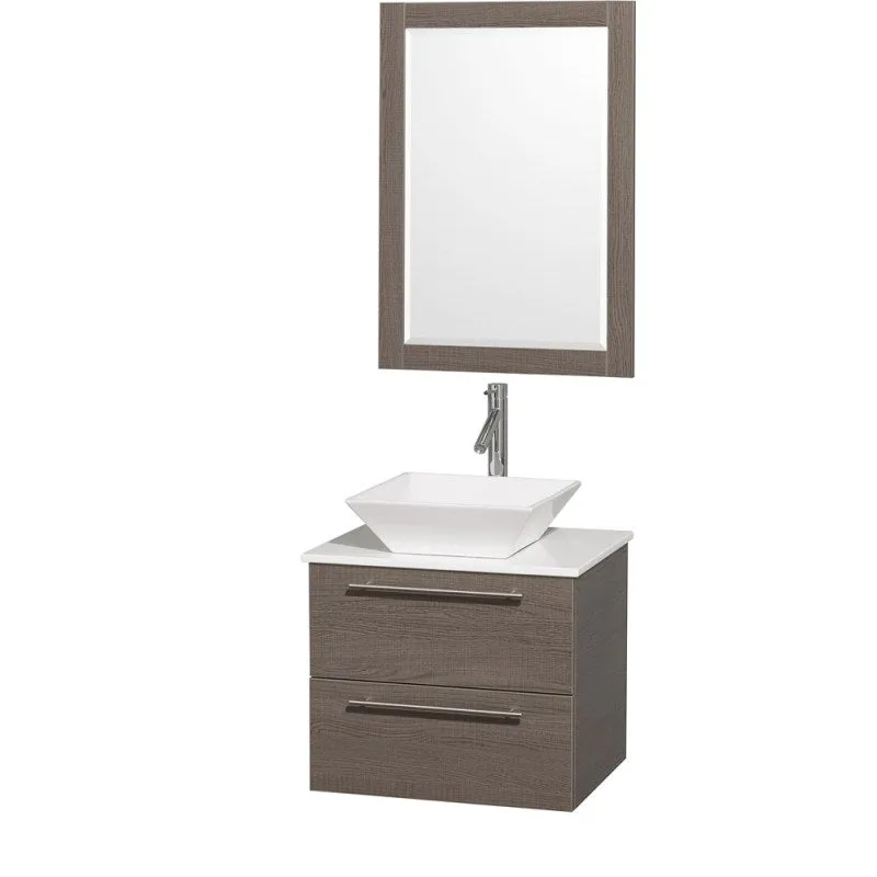Wyndham Collection Amare 24" Wall-Mounted Bathroom Vanity Set with Vessel Sink - Gray Oak WC-R4100-24-GROAK